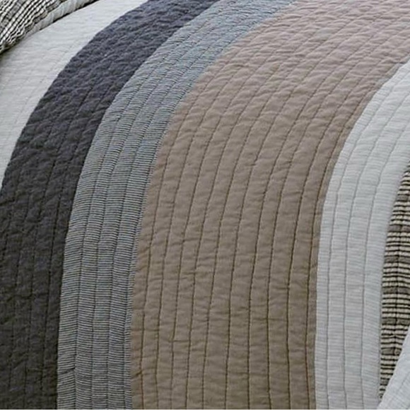 Nautica Tideway Neutral Stripe Cotton Reversible Quilt King - Picture 2 of 7